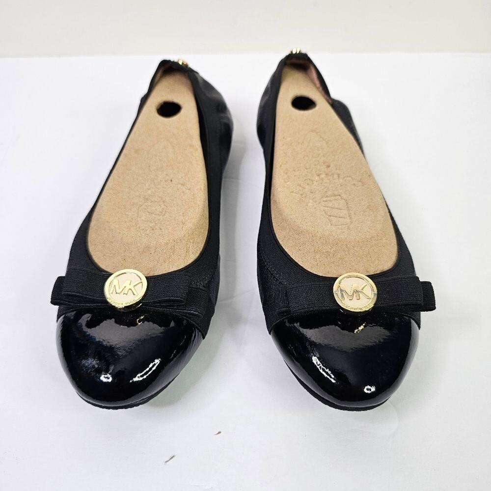 NWOB MICHAEL Michael Kors Black Dixie Patent Cap-Toe Bow Flats